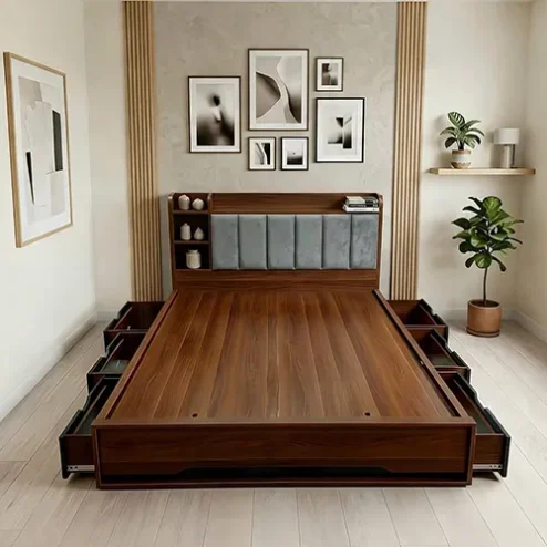 Giường gỗ có kệ tiện dụng GN-388