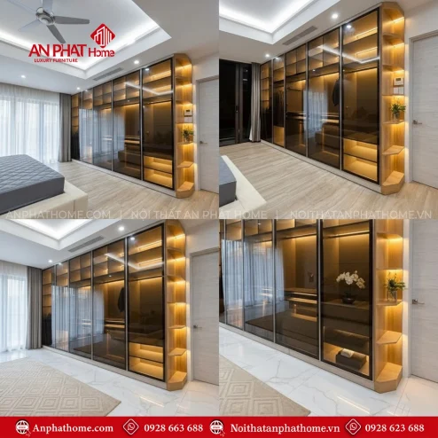 Tủ quần áo cánh kính khung gỗ