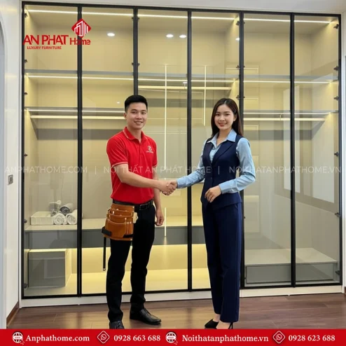 Tủ quần áo cánh kính khung gỗ