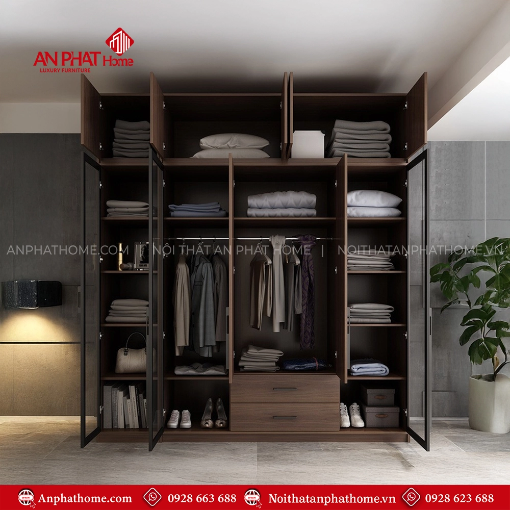 Tủ Áo Gỗ MDF Cánh Kính TA-505 18 Mẫu tủ quần áo 3, 4 buồng hiện đại