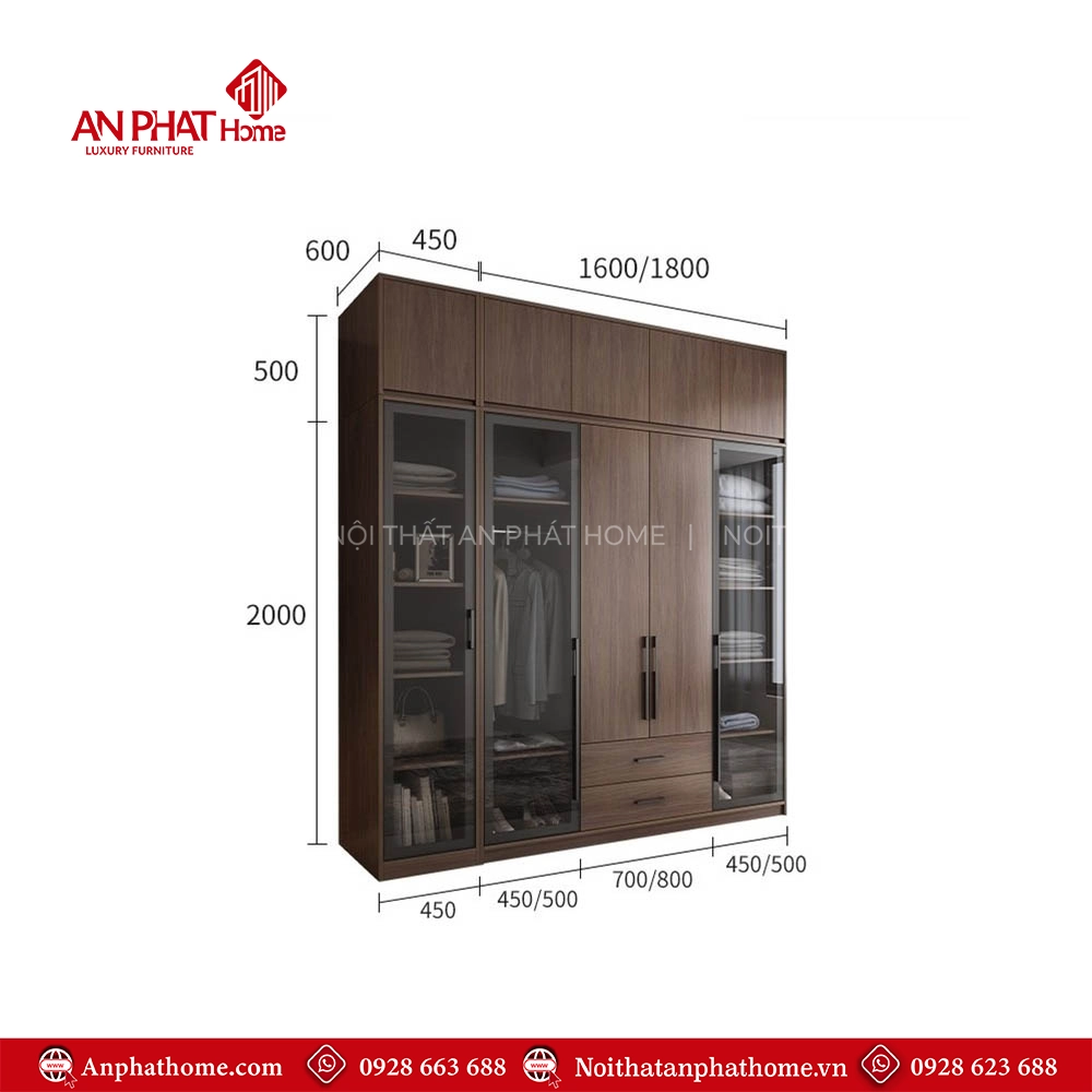 Tủ Áo Gỗ MDF Cánh Kính TA-505 21 Tu Ao Go MDF Canh Kinh TA 505 8