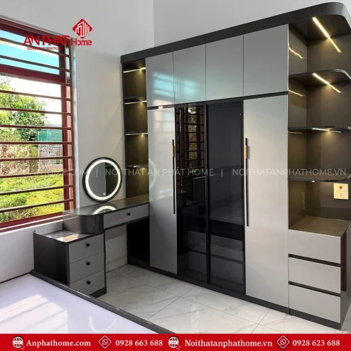 Tủ Áo Gỗ Phối Cánh Kính TA-520