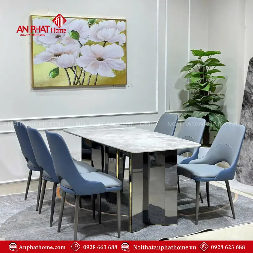 Bộ Bàn Ăn 6 Ghế Mặt Đá Siêu Tinh Thể Hiện Đại BA-1904 14 Bộ Bàn Ăn 6 Ghế Mặt Đá Siêu Tinh Thể Hiện Đại BA-1904