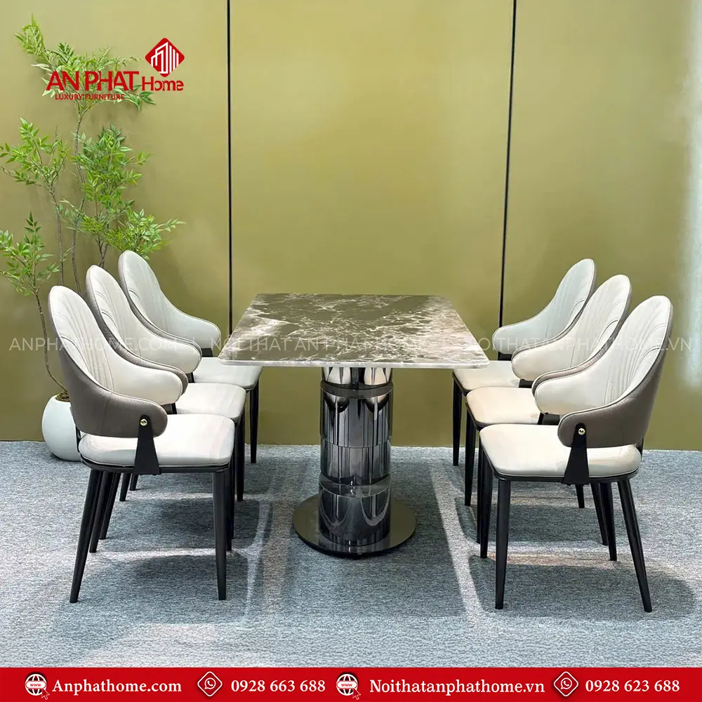 Bộ Bàn Ăn Mặt Đá Cao Cấp 6 Nghế Bọc Da Hiện Đại Nhập Khẩu BA-1905 12 Bộ Bàn Ăn Mặt Đá Cao Cấp 6 Nghế Bọc Da Hiện Đại Nhập Khẩu BA-1905
