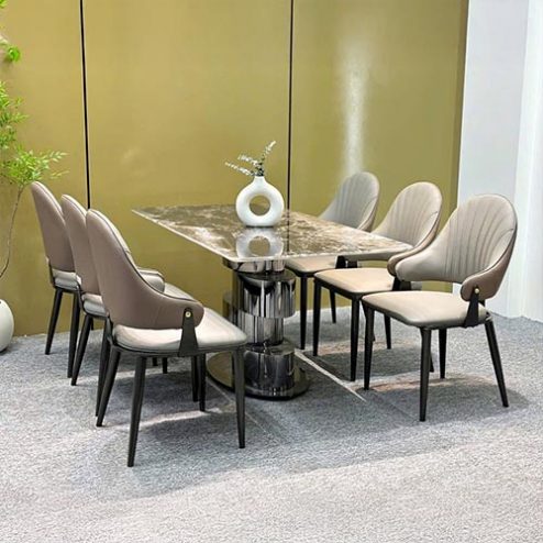Bộ Bàn Ăn Mặt Đá Cao Cấp 6 Nghế Bọc Da Hiện Đại Nhập Khẩu BA-1905