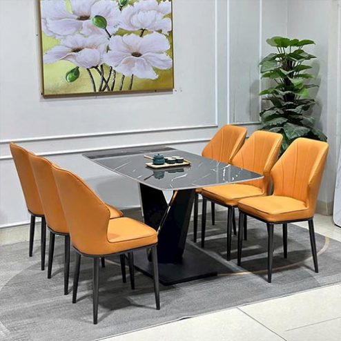 Bộ Bàn Ăn Mặt Đá Ceramic Đẹp 6 Ghế Cao Cấp BA-1903