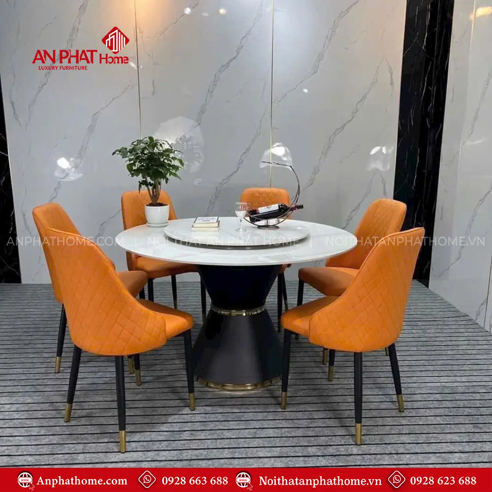 Bộ Bàn Ăn Tròn Xoay Mặt Đá 6 Ghế Hiện Đại BA-1909 8 Bộ Bàn Ăn Tròn Xoay Mặt Đá 6 Ghế Hiện Đại BA-1909