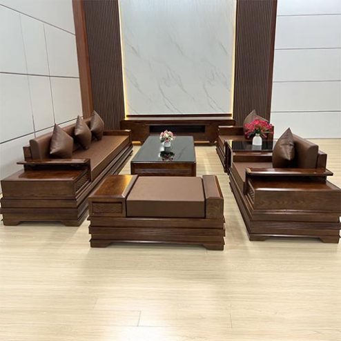 Bộ Bàn Ghế Sofa Gỗ Sồi Đối Xứng Hiện Đại F-1301