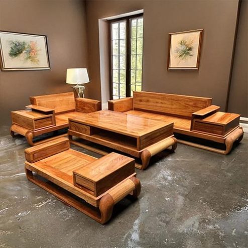 Bộ Bàn Ghế Sofa Góc Đẹp Gỗ Gõ Đỏ Cao Cấp F-1303