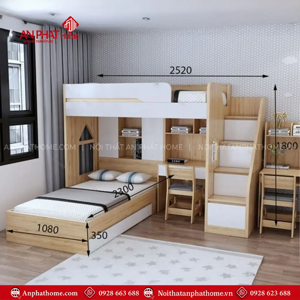 Giường Ngủ 2 Tầng Thông Minh Kết Hợp Bàn Học GN-332 9 giuong ngu 2 tang thong minh ket hop ban hoc gn 33200003