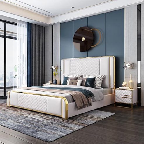 Giường Ngủ Bọc Da Mạ Viền Vàng Cao Cấp GN-232