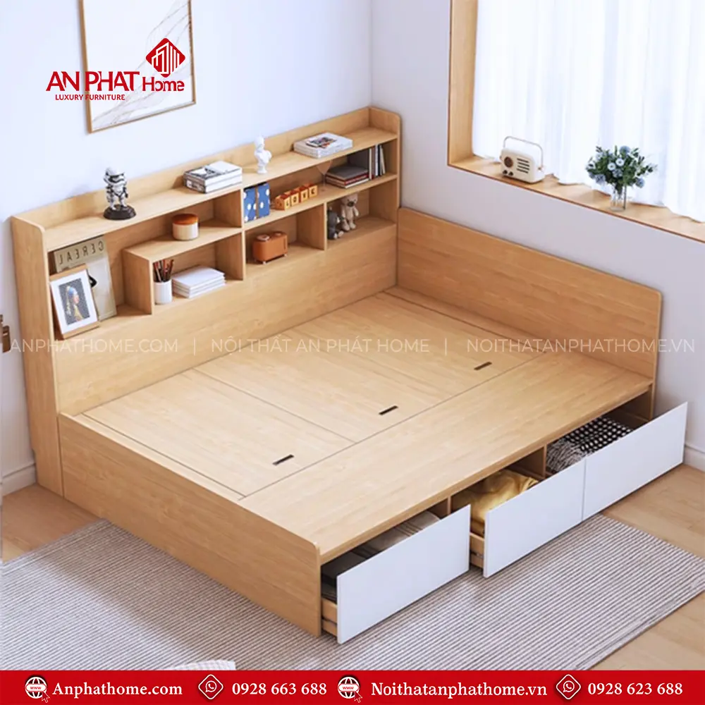 Giường Ngủ Gỗ Kết Hợp Kệ Sách GN-324 11 Giường Ngủ Gỗ Kết Hợp Kệ Sách GN-324