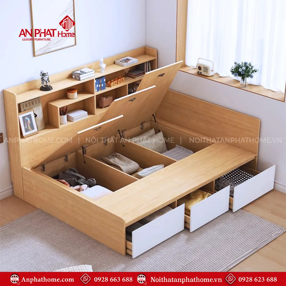 Giường Ngủ Gỗ Kết Hợp Kệ Sách GN-324 12 Giường Ngủ Gỗ Kết Hợp Kệ Sách GN-324