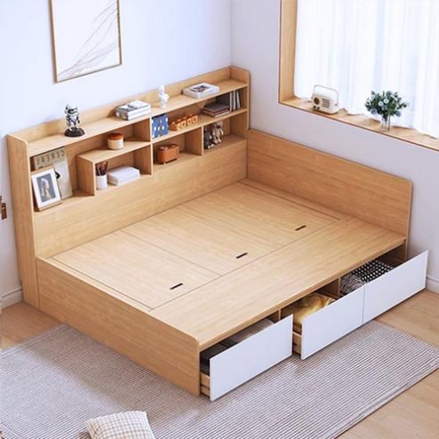Giường Ngủ Gỗ Kết Hợp Kệ Sách GN-324