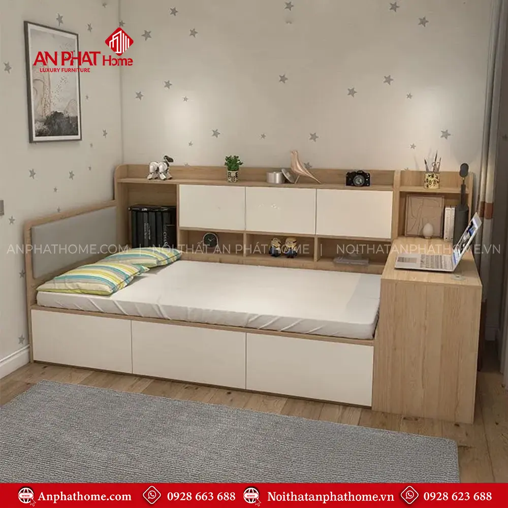 Giường Ngủ Gỗ Kết Hợp Kệ Sách Và Bàn Học GN-357 5 Giường Ngủ Gỗ Kết Hợp Kệ Sách Và Bàn Học GN-357