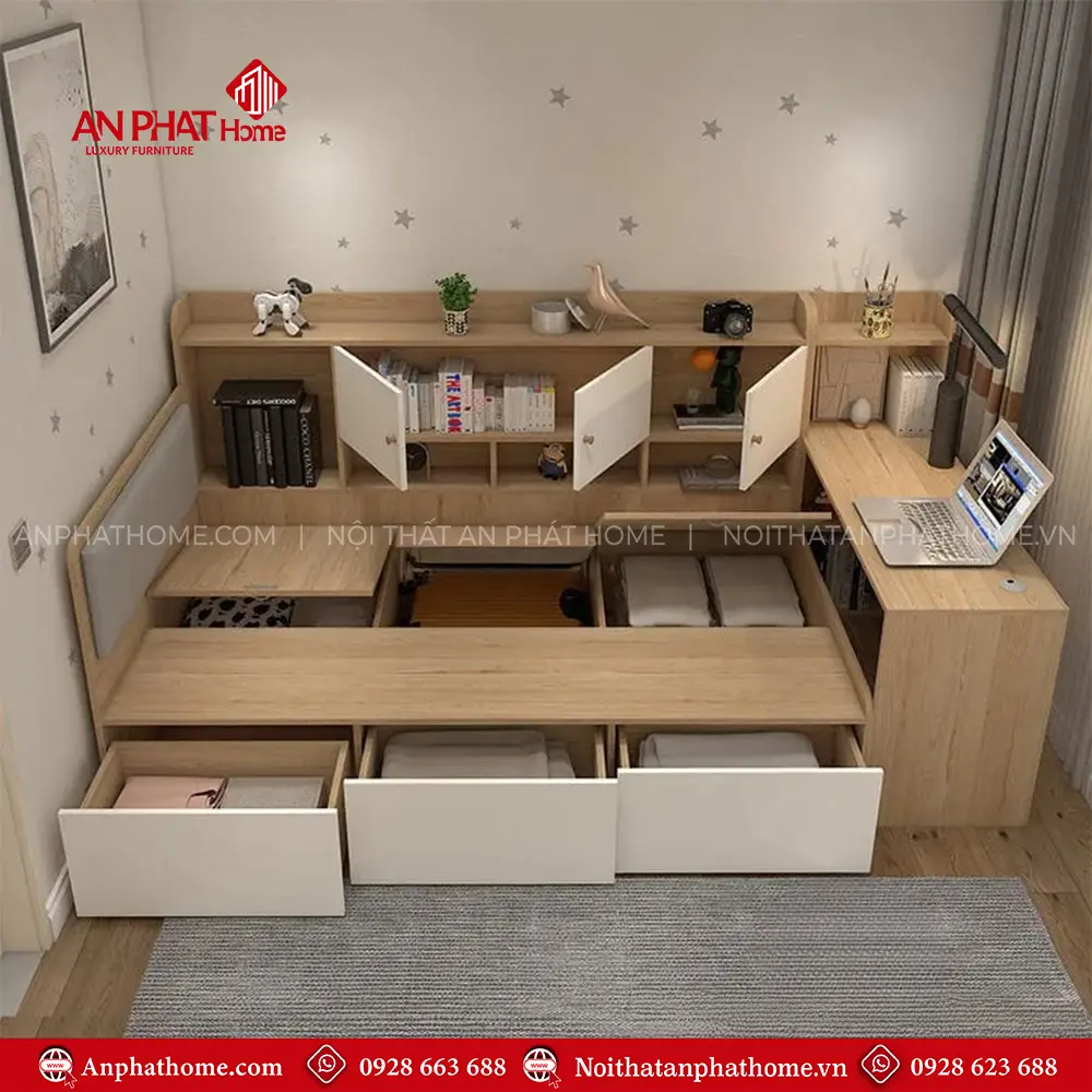 Giường Ngủ Gỗ Kết Hợp Kệ Sách Và Bàn Học GN-357 6 Giường Ngủ Gỗ Kết Hợp Kệ Sách Và Bàn Học GN-357