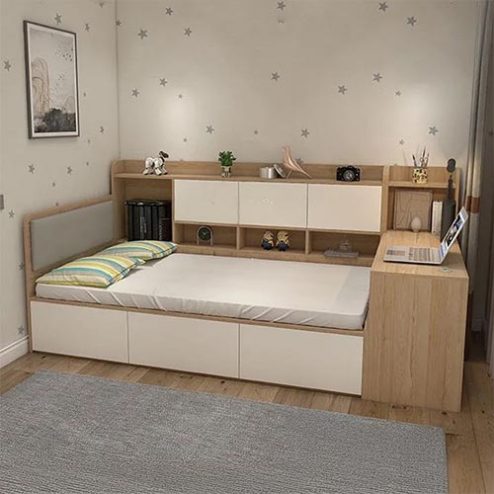 Giường Ngủ Gỗ Kết Hợp Kệ Sách Và Bàn Học GN-357