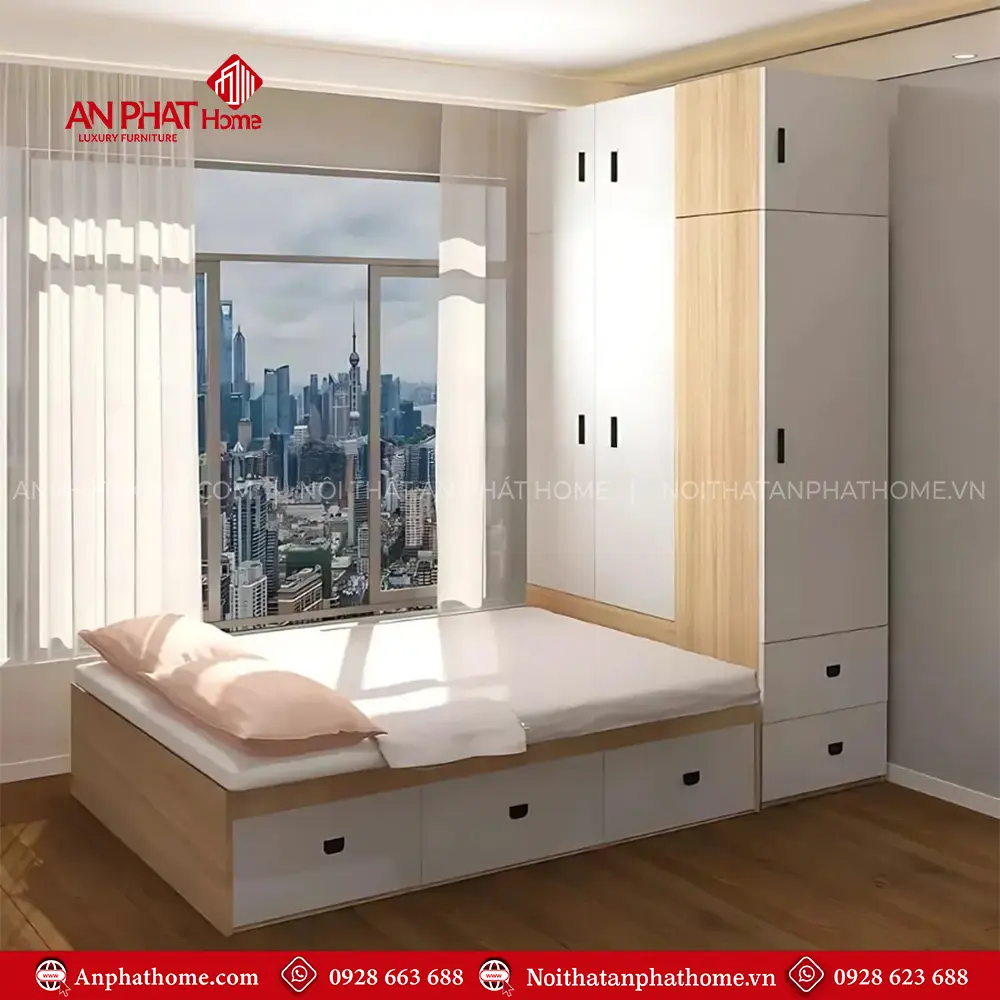 Giường Ngủ Gỗ Liền Tủ Quần Áo Hiện Đại GN-350 7 Giường Ngủ Gỗ Liền Tủ Quần Áo Hiện Đại GN-350