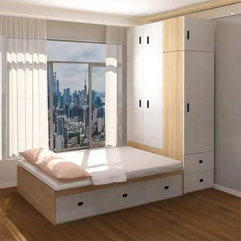 Giường Ngủ Gỗ Liền Tủ Quần Áo Hiện Đại GN-350