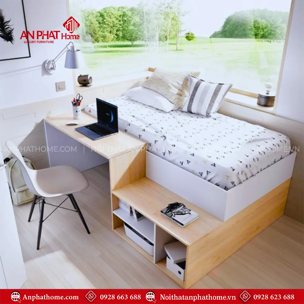 Giường Ngủ Gỗ MDF Thông Minh Kết Hợp Bàn Học Và Kệ Sách GN-325 7 Giường Ngủ Gỗ MDF Thông Minh Kết Hợp Bàn Học Và Kệ Sách GN-325