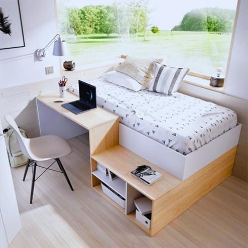 Giường Ngủ Gỗ MDF Thông Minh Kết Hợp Bàn Học Và Kệ Sách GN-325