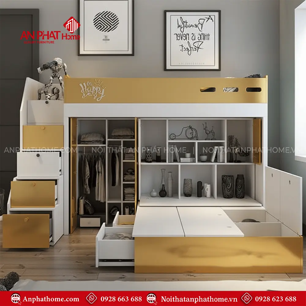 Mẫu Giường Ngủ 2 Tầng Dáng Châu Âu Đẹp GN-309 9 Mẫu Giường Ngủ 2 Tầng Dáng Châu Âu Đẹp GN-309