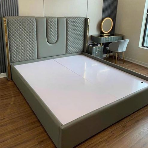 Mẫu Giường Ngủ Bọc Da Viền Vàng Cao Cấp GN-270