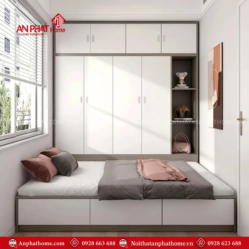 Mẫu Giường Ngủ Gỗ Cao Cấp Liền Tủ Quần Áo GN-352 9 Mẫu Giường Ngủ Gỗ Cao Cấp Liền Tủ Quần Áo GN-352