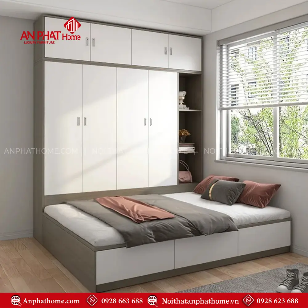 Mẫu Giường Ngủ Gỗ Cao Cấp Liền Tủ Quần Áo GN-352 10 Mẫu Giường Ngủ Gỗ Cao Cấp Liền Tủ Quần Áo GN-352