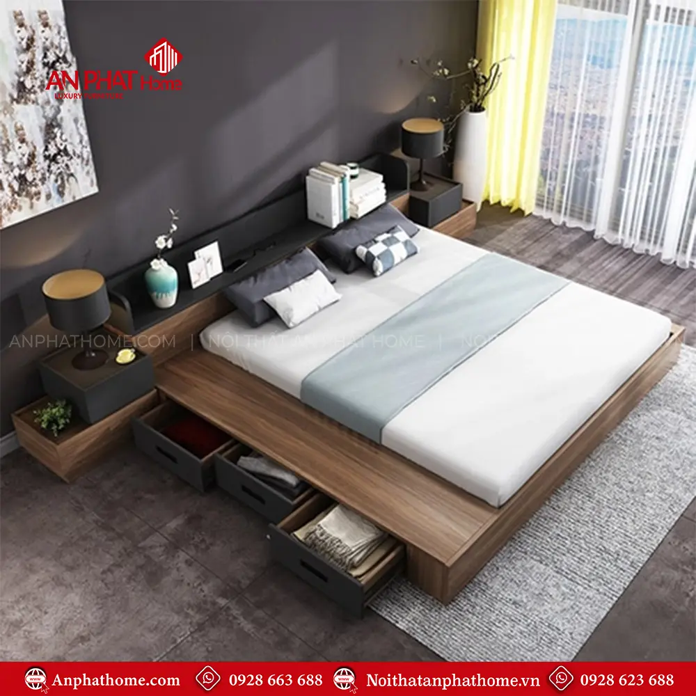 Mẫu Giường Ngủ Gỗ Đẹp Hiện Đại Kiểu Nhật GN-225 11 Mẫu Giường Ngủ Gỗ Đẹp Hiện Đại Kiểu Nhật GN-225
