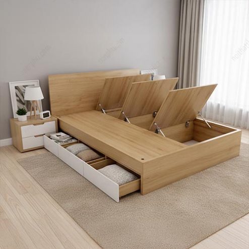 Mẫu Giường Ngủ Gỗ MDF Thông Minh GN-297