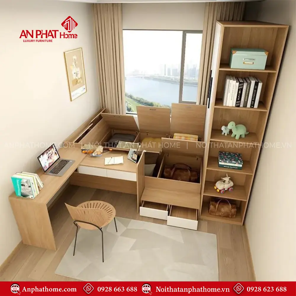 Mẫu Giường Ngủ Kết Hợp Bàn Học Hiện Đại GN-355 10 Mẫu Giường Ngủ Kết Hợp Bàn Học Hiện Đại GN-355