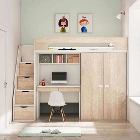 Mẫu Giường Ngủ Liền Tủ Áo Và Bàn Học GN-335