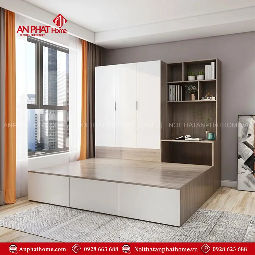 Mẫu Giường Ngủ Liền Tủ Quần Áo Đẹp GN-359 9 Mẫu Giường Ngủ Liền Tủ Quần Áo Đẹp GN-359