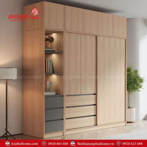 Tủ Áo Cánh Lùa Gỗ MDF TA-606