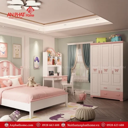 Combo giường tủ quần áo bé gái đẹp