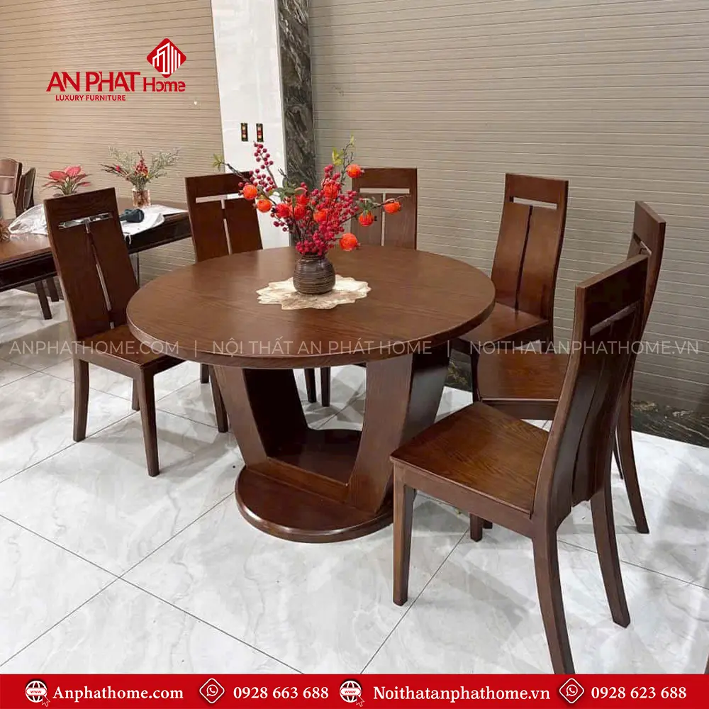 Bàn Ăn Mặt Tròn Gỗ Sồi 6 Ghế BA-2043 5 Bàn Ăn Mặt Tròn Gỗ Sồi 6 Ghế BA-2043