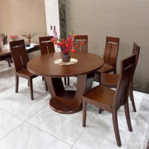 Bàn Ăn Mặt Tròn Gỗ Sồi 6 Ghế BA-2043