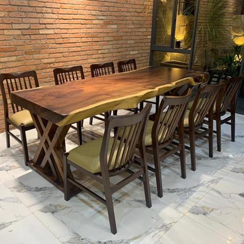 Bàn Ăn Nguyên Khối Gỗ Me Tây Sang Trọng 8 Ghế BA-2052