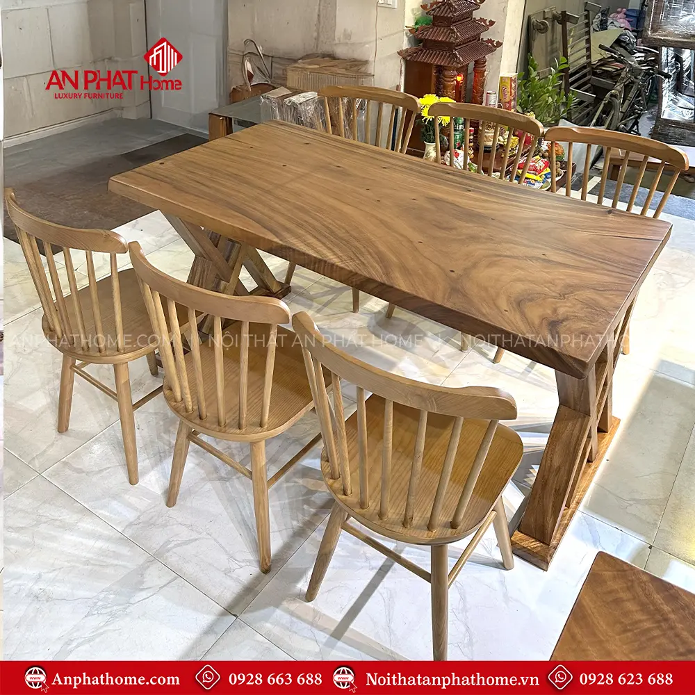 Bộ Bàn Ăn 6 Ghế Gỗ Me Tây Nguyên Tấm BA-2049 7 Bộ Bàn Ăn 6 Ghế Gỗ Me Tây Nguyên Tấm BA-2049