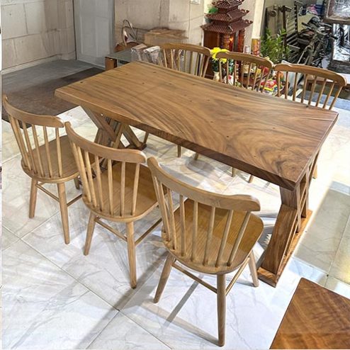 Bộ Bàn Ăn 6 Ghế Gỗ Me Tây Nguyên Tấm BA-2049