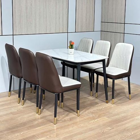Bộ Bàn Ăn Cao Cấp Mặt Đá Kèm Ghế Da Nhập Khẩu BA-2102