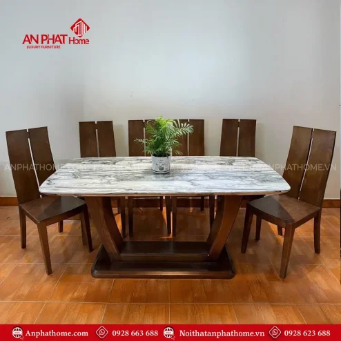 Bộ Bàn Ăn Gỗ Sồi Chân Chữ U 6 Ghế BA-2059
