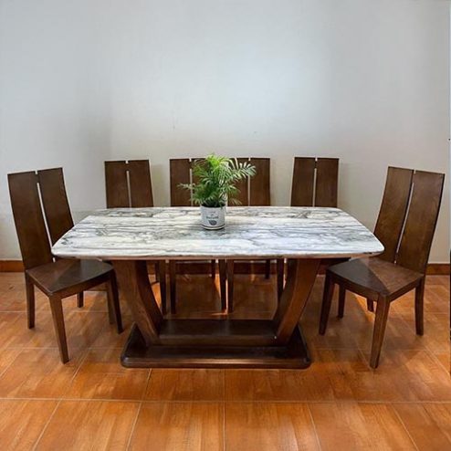 Bộ Bàn Ăn Gỗ Sồi Chân Chữ U 6 Ghế BA-2059
