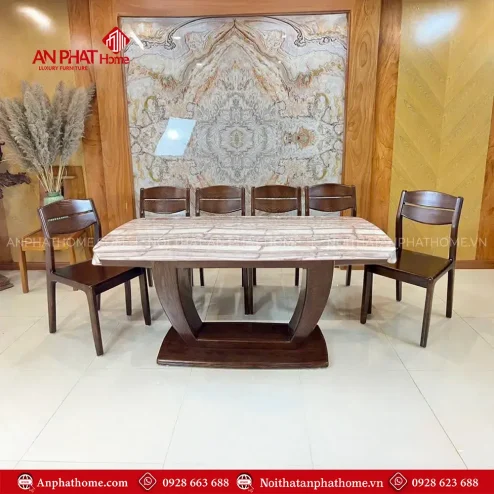 Bộ Bàn Ăn Gỗ Sồi Hiện Đại Mặt Đá 6 Ghế BA-2042