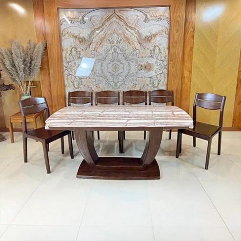 Bộ Bàn Ăn Gỗ Sồi Hiện Đại Mặt Đá 6 Ghế BA-2042