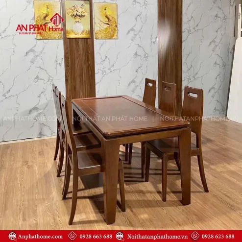 Bộ Bàn Ăn Gỗ Sồi Nga 6 Ghế Hiện Đại BA-2034