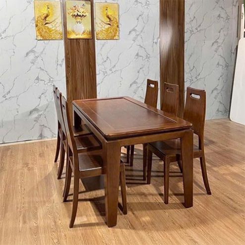 Bộ Bàn Ăn Gỗ Sồi Nga 6 Ghế Hiện Đại BA-2034