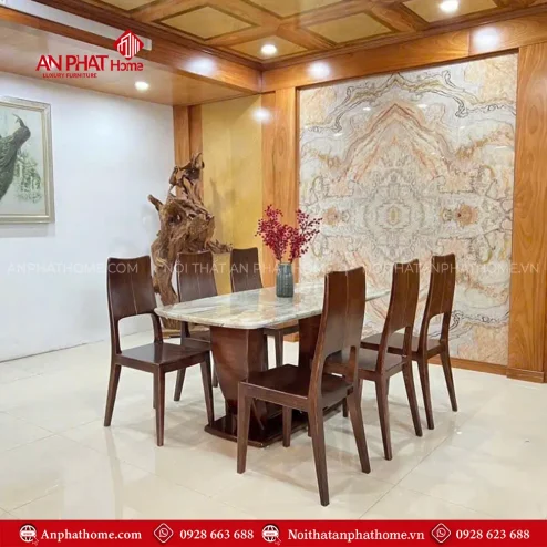 Bộ Bàn Ăn Hiện Đại Chân Cong 6 Ghế Gỗ Sồi BA-2035