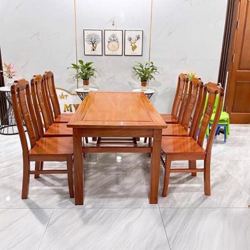 Bộ Bàn Ăn Hiện Đại Gỗ Gõ Đỏ 6 Ghế BA-2024